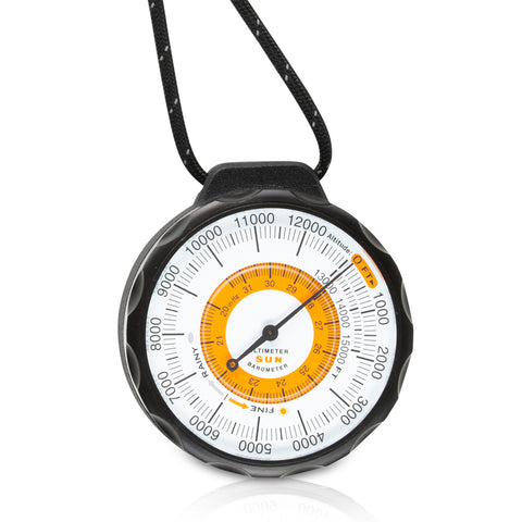 Sun Company Ascent Altimeter - Battery-Free Altimeter and Barometer | Weather-Trend Indicator with Rugged Aluminum Case and Reflective Lanyard | Reads