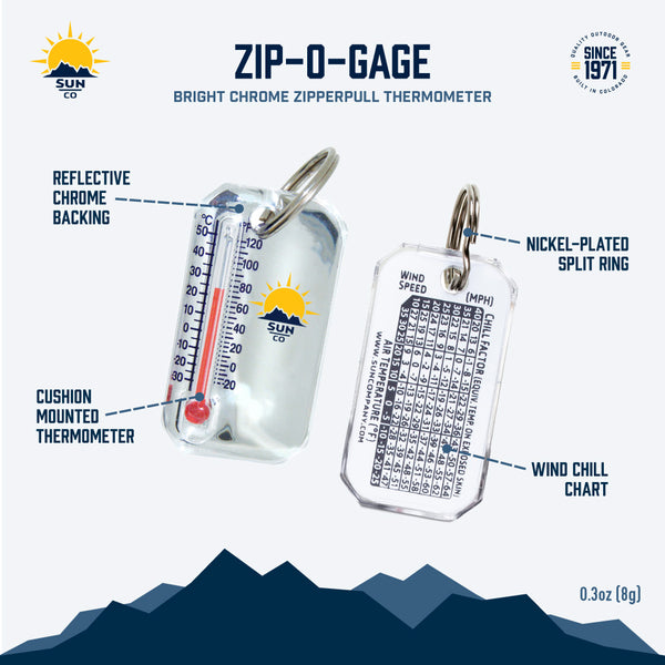 Sun Company Bright Chrome Zipogage Zipper Pull Thermometer