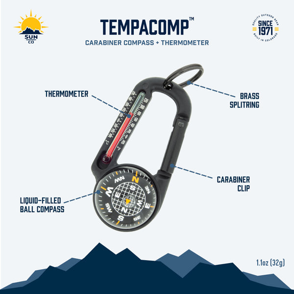 Outdoor Camping Hiking Mini Carabiner Keychain Compass Thermometer