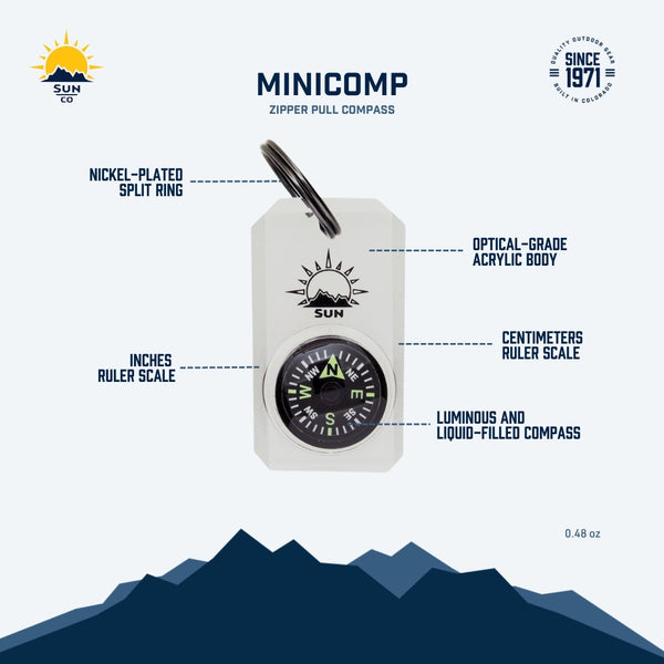 Micro Mini Compass Sun Company MiniComp - Luminous Mini Compass for Zipper