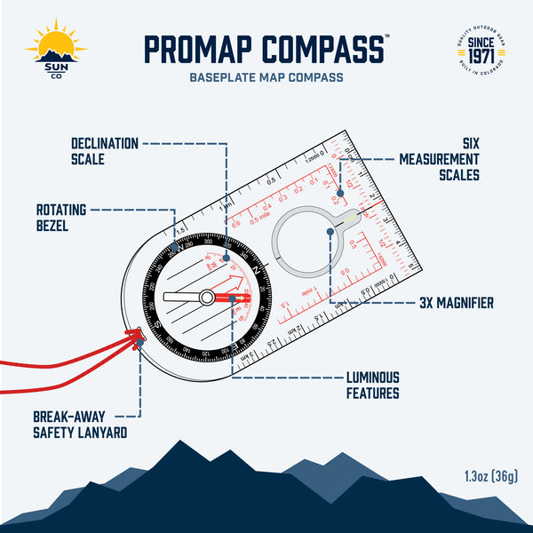 Sun Company ProMap Compass - Map Compass for Orienteering