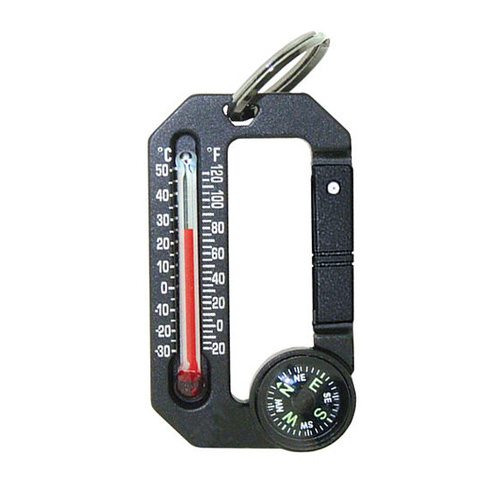 Outdoor Camping Hiking Mini Carabiner Keychain Compass Thermometer